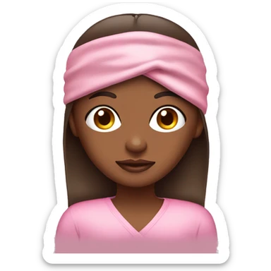 Brown skin girl wearing Pink satin sleep mask sticker