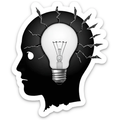 silhouette of a head with a broken light bulb inside sticker