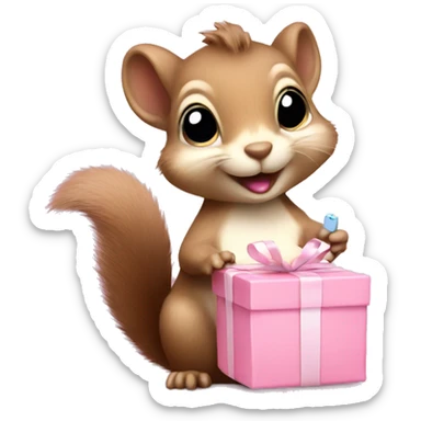 Baby squirrel Holding a light pink present sticker