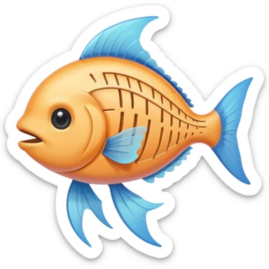 A simple emoji-style fishbone — cartoon look, clean outline, pastel colors, with a rounded fish head, hollow eye, and clear rib bones leading to a tail. Minimal, cute, and high contrast without any cat shown sticker