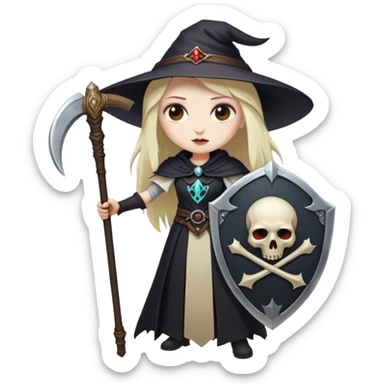 Necromancer girl with scythe and shield, dead mage sticker
