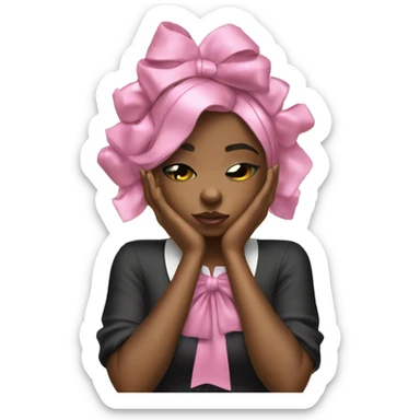 Stylish black girl crying with pink bow on her hair and stack of money on one of her hands sticker
