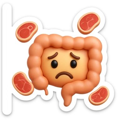 emoji stile iphone in 3d di un intestino triste con fette di carne che gli fluttuano intorno sticker