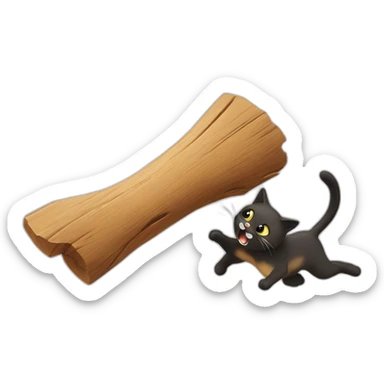 fight between a cat and a piece of wood sticker
