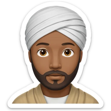 Black male, goatee beard, wearing a cloth-wrapped turban-style head covering sticker