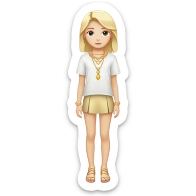 Full body white teenage girl with blonde hair, choni style with gold jewelry sticker
