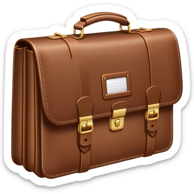  business briefcase slightly open with paper documents visible inside. sticker
