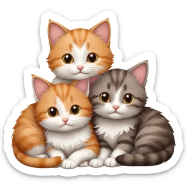 6 tiny kittens cuddling together all different colours, the first one is grey and white, the second is ginger and white and the third is brown tabby and white sticker