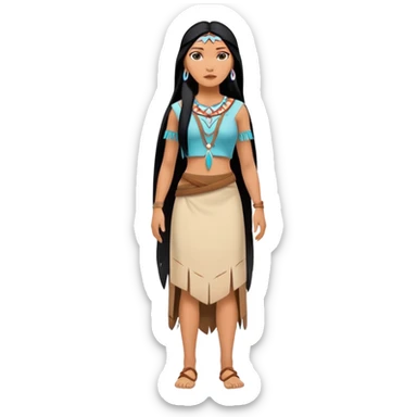 full body Pocahontas with Native American dress, long black hair, minimal style sticker