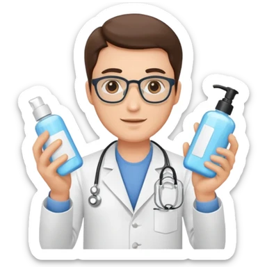 doctor man holding skincare products sticker