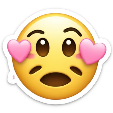 Happy crying emoji with pink hearts around sticker