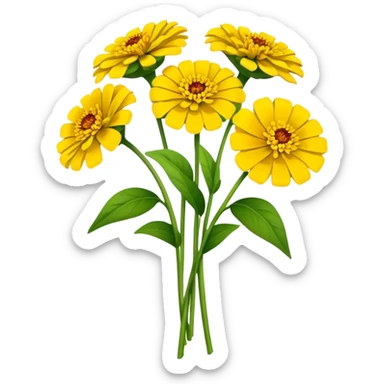 bouquet Yellow Zinnia, luxuriant, stem, leaf sticker