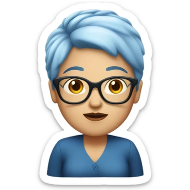 women with short blue hair and a double chin and glasses sticker