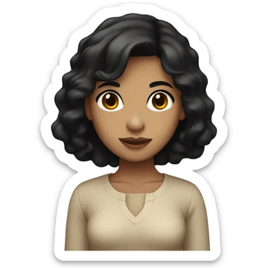 Girl with black hair and beige skin and brown eyes sticker