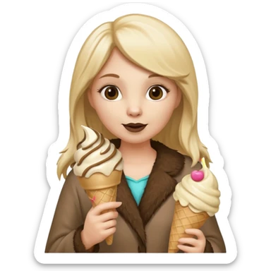 Blonde women in a sloth costume having a cone  sticker