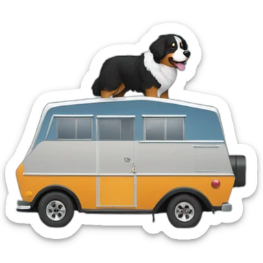 bernese mountain dog driving camper through snow sticker