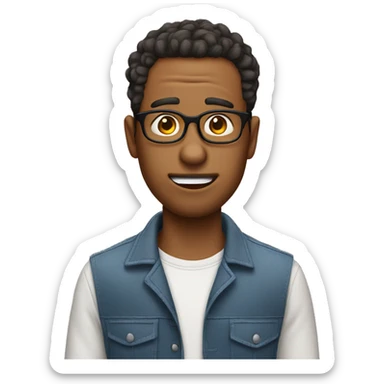 Guy with glasses with acne on forehead and a wacky haircut sticker