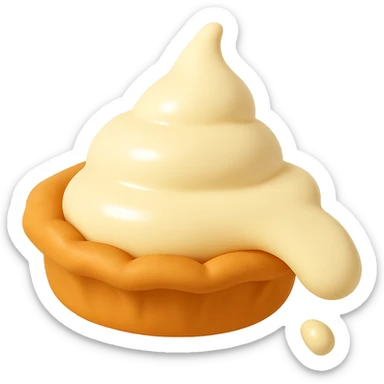 Show the cream pie just about to hit, with a tiny cream splash starting, playful 3D emoji style, golden brown crust, same angle as reference. (Stage 2 of 6) sticker