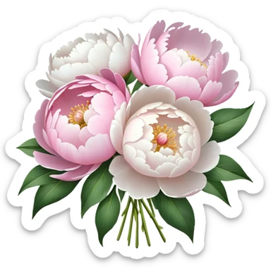 White and pink peonies bouquet  sticker
