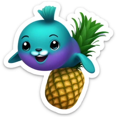 teal seal jumping out of purple pineapple sticker