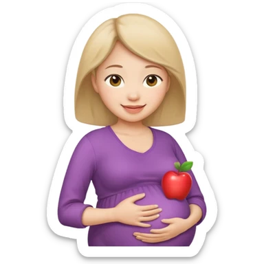 pregnant woman, East Asian features, apple emoji style sticker