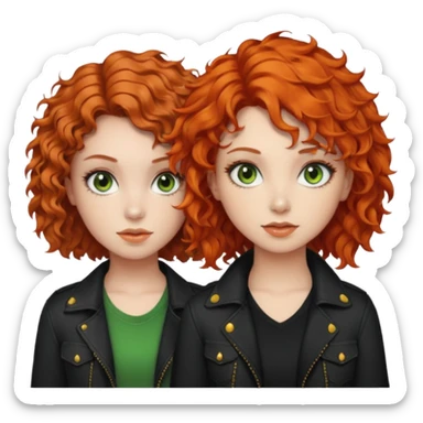 chica de pelo rizado corto rojizo con los ojos verdosos estilo roquera junto a chica de pelo naranja ondulado de ojos castaños linda sticker