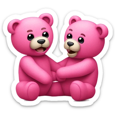 two pink teddy bears fighting tearing stuffing out sticker