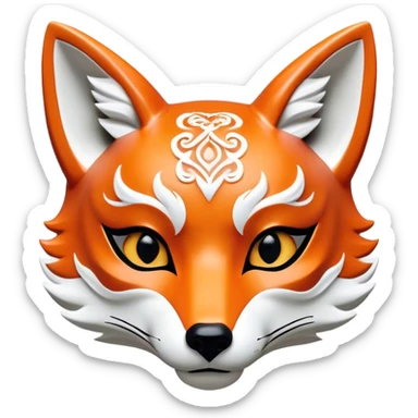 ​Cinematic Realistic Japanese Kitsune Mask, depicted as an intricately carved fox mask with flowing, delicate features and vivid traditional patterns, its mysterious eyes set against a softly blurred background that emphasizes its mystical allure and cultural significance, rendered with detailed textures and refined lighting, sticker