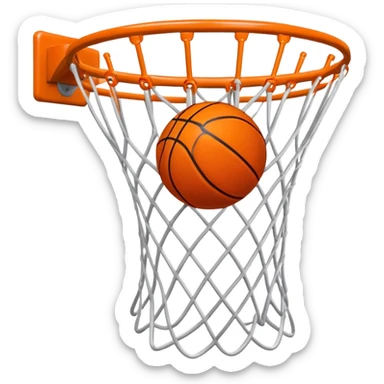 Basketball just entering the top of white net, beginning of swish, iOS emoji style sticker