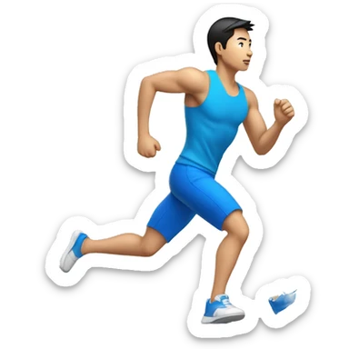male asian, running with blue short， side view，full body sticker