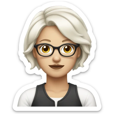 White Girl with white short hair with glasses sticker