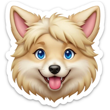A furry dog hybrid with her toung out. blond fur and blue eyes sticker