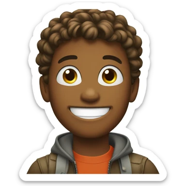 smiling boy outdoors with trees and devil horns sticker