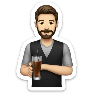 Skinny brown haired Bartender, with a beard wearing black mixing a stirred cocktail sticker