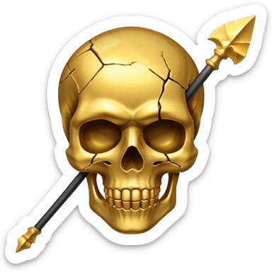 broken gold skull with a spear sticker