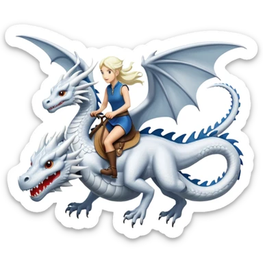 Large white dragon flying with a  female rider on top of it sticker