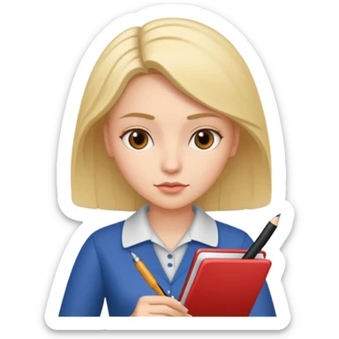 woman writing in a notebook with a pen sticker