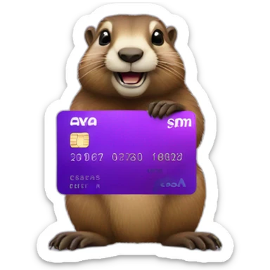 a marmot holding a purple credit card sticker