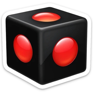 A black cube with a red r sticker