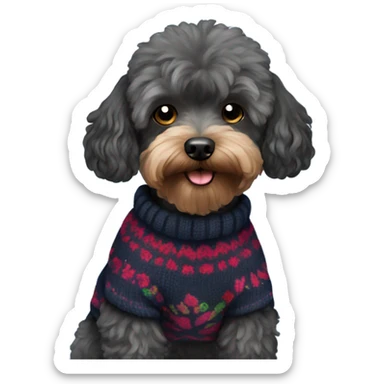 Black Yorkipoodle in sweater  sticker