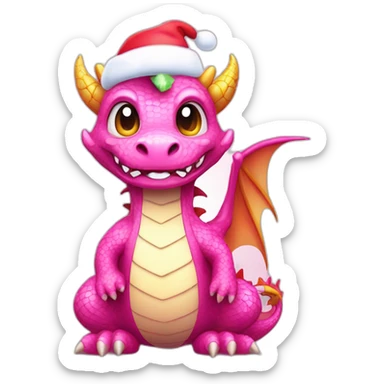 Pink dragon, wearing sweater and Christmas hat. charming happy kawaii style, colorful, clear outline, vector, simple white background, 8k, 3:2 sticker