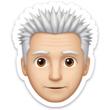 A light-skinned man with spiky white hair, brown eyes, and a slight smile. sticker