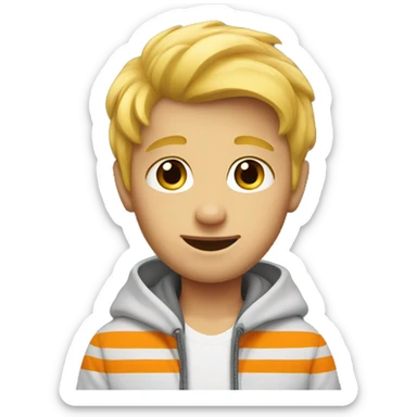 blond boy in orange huddie sticker