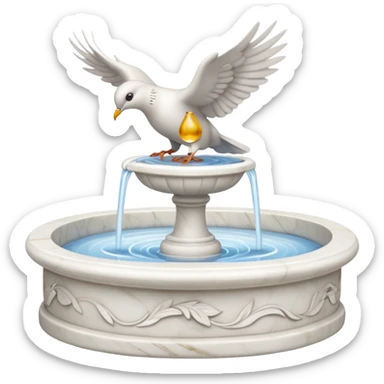 White small marble fountain with a peaceful dove drinking from it  sticker