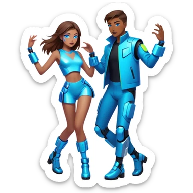 Neon cyberpunk style 
girl with brown hair and blue eyes dance with man sticker