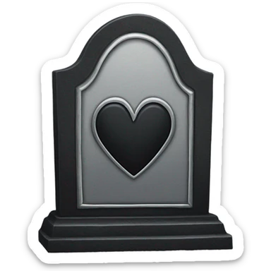 a black tombstone in silver RIP and a silver heart sticker
