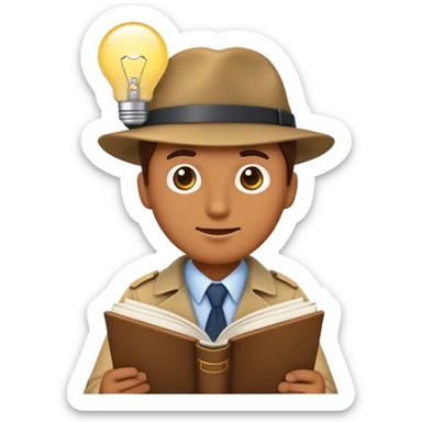 A detective emoji reading a book with a lightbulb over their head—representing research, curiosity, and preparation studying a person  sticker