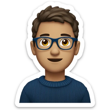 winter, christmas, young boy, short  brown hair, brown eyes, hispanic, dark blue sweater, full body, blue glasses sticker