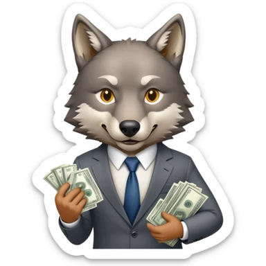 Wolf in business suit holding football and money, Wall Street wolf sticker