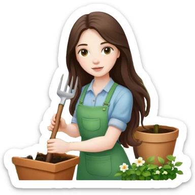 beautiful pale brunette girl with long hair gardening sticker